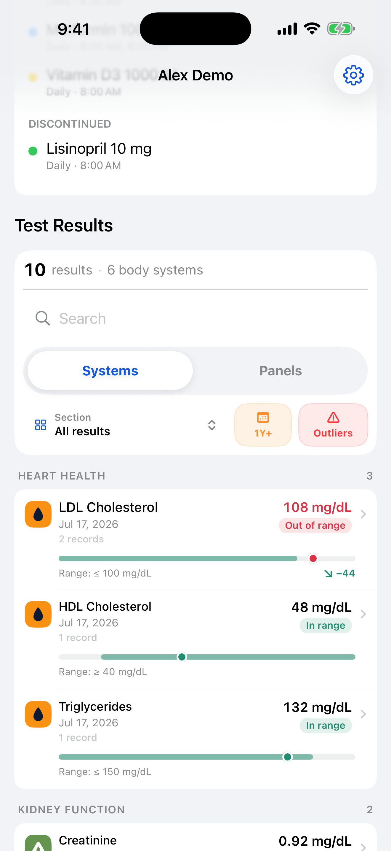 Selected shared lab results in MED Diary Follow