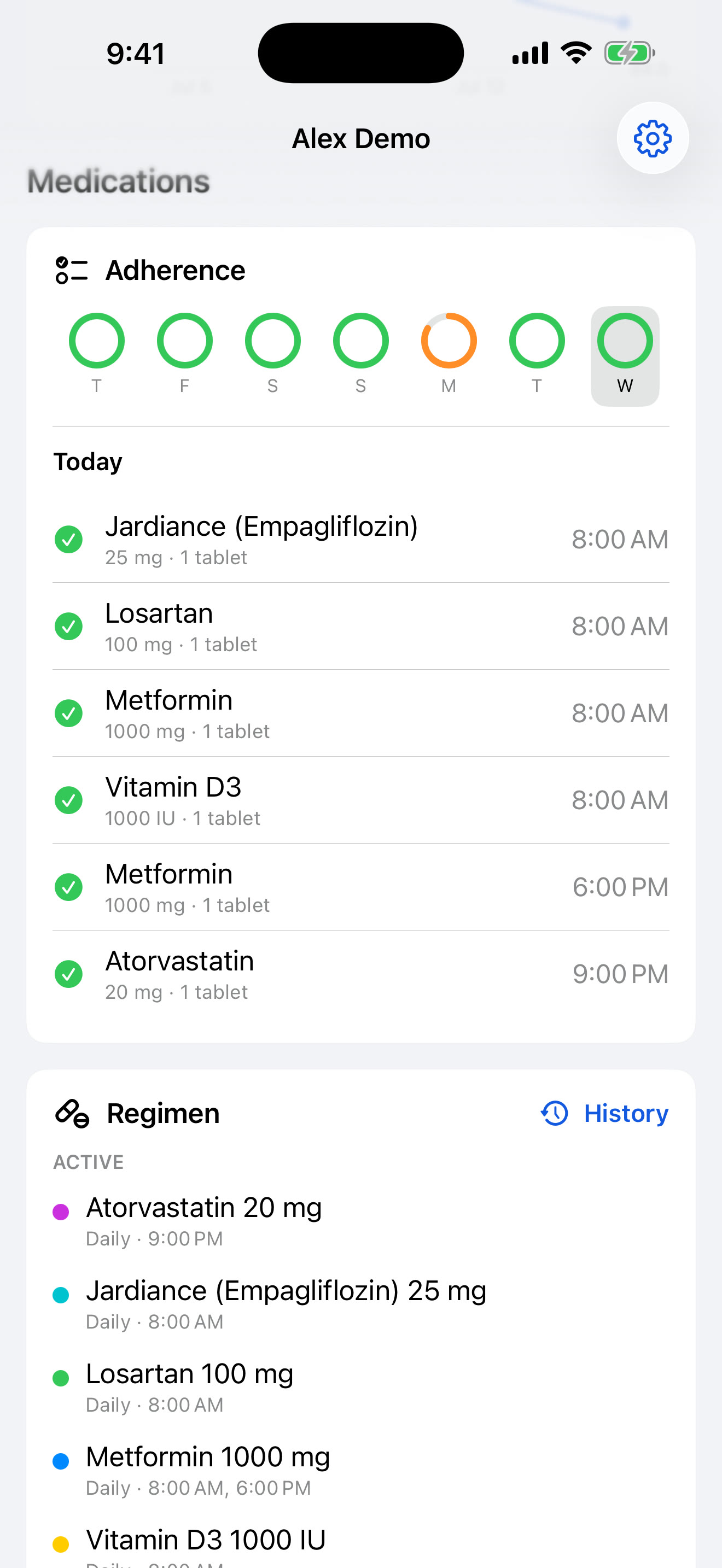 Shared medication adherence and regimen in MED Diary Follow