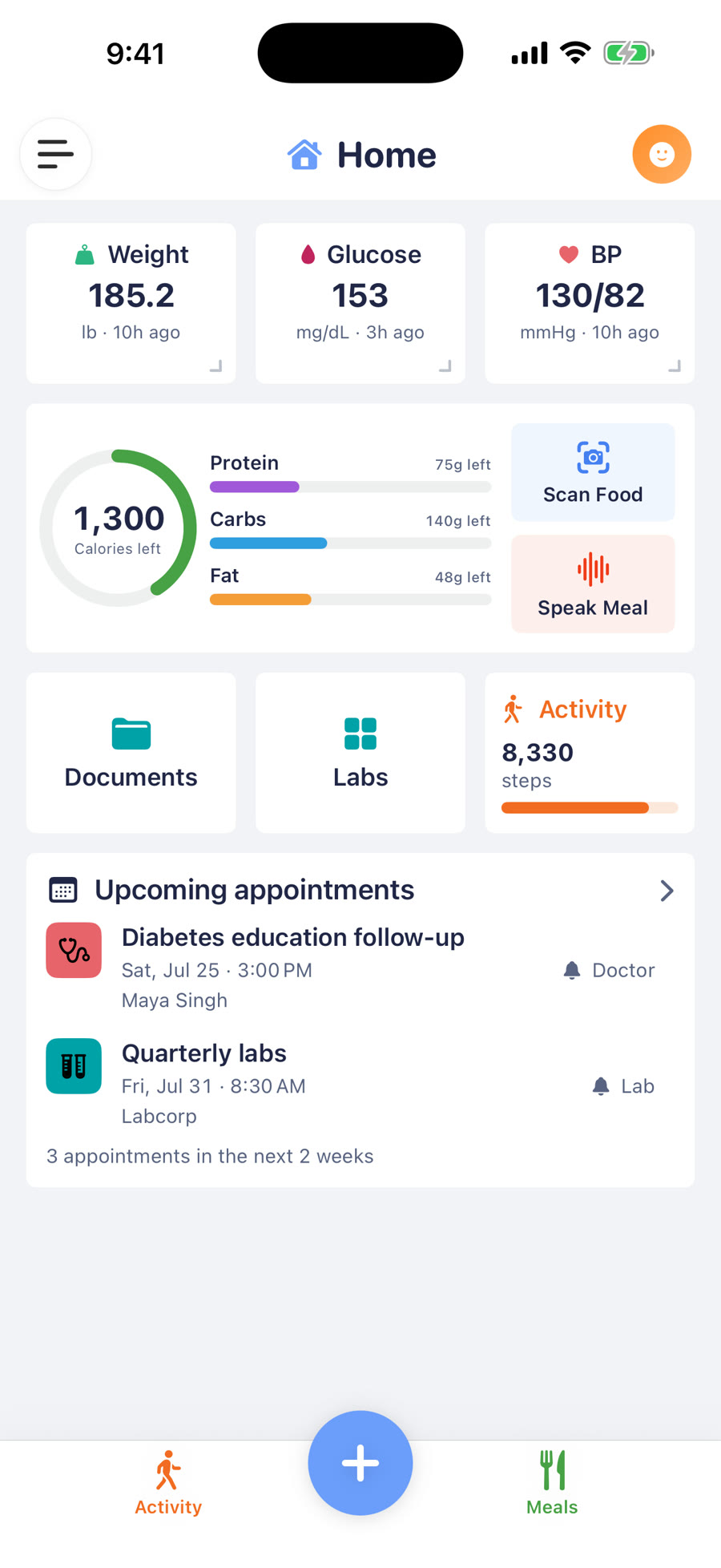 MED Diary Home on an iPhone in Light Mode